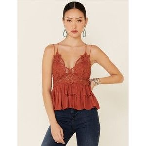 NWT Free People Adella Winding Roads Orange Lace Bohemian Women Large Cami Top